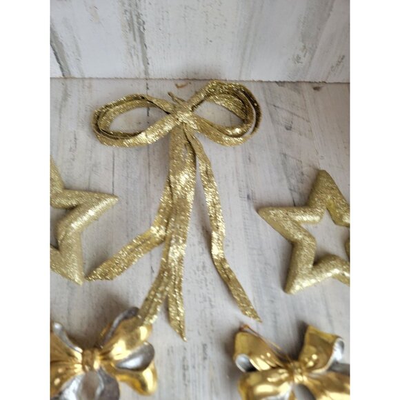 Unique ribbon golden star ornament Xmas set glitter - Picture 3 of 7